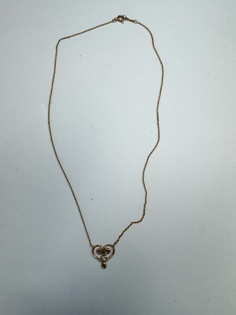 Tiffany & Co Enchanted Scroll Heart Necklace, 18k Yellow Gold w/ Diamond